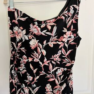 White House Black Market One Shoulder Floral top - Black and Pink
